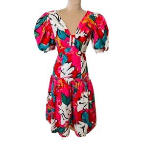 Vintage 80's Raul Blanco Floral Formal Dress Puff Sleeve Crinoline XS/S